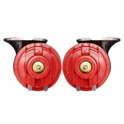 CORNETA TIPO CARACOL 2 TONOS ALTA-BAJA 12V 88mm ROJA CON RELE BLISTER HARFON