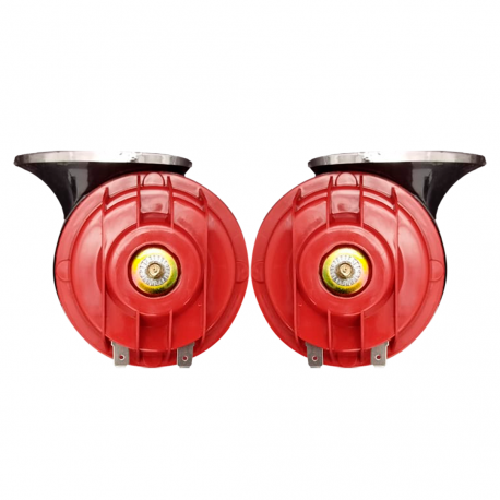 CORNETA TIPO CARACOL 2 TONOS ALTA-BAJA 12V 88mm ROJA CON RELE BLISTER HARFON